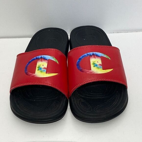 Champion Mens Slides Slippers Open Toe Comfort Logo Red Size 9W - Picture 2 of 6